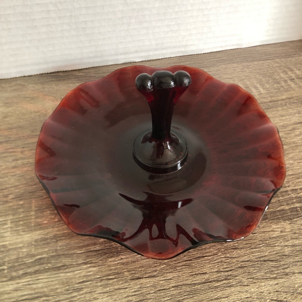 Vtg Anchor Hocking Ruby Handled Dish
